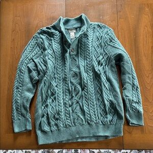 L.L. Bean Men's Teal Cable Knit Button-Up Sweater